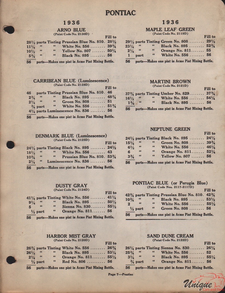 1936 Pontiac Paint Charts Acme 4